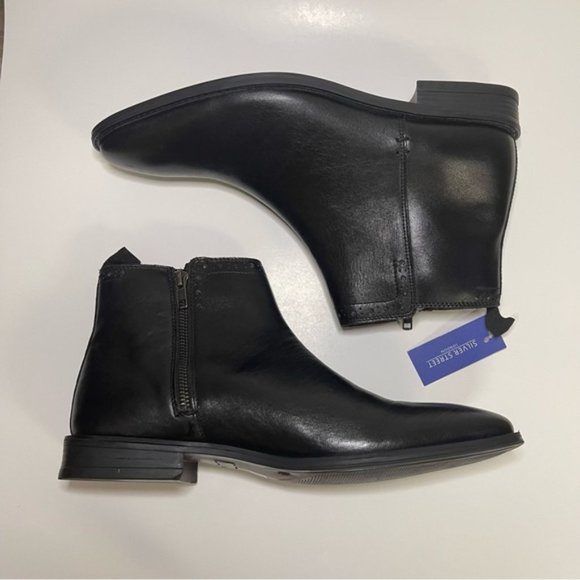 Silver Street Leather Boots Men's Size 8 Wide Fit Black Flat Brogue Style NEW - Picture 11 of 14